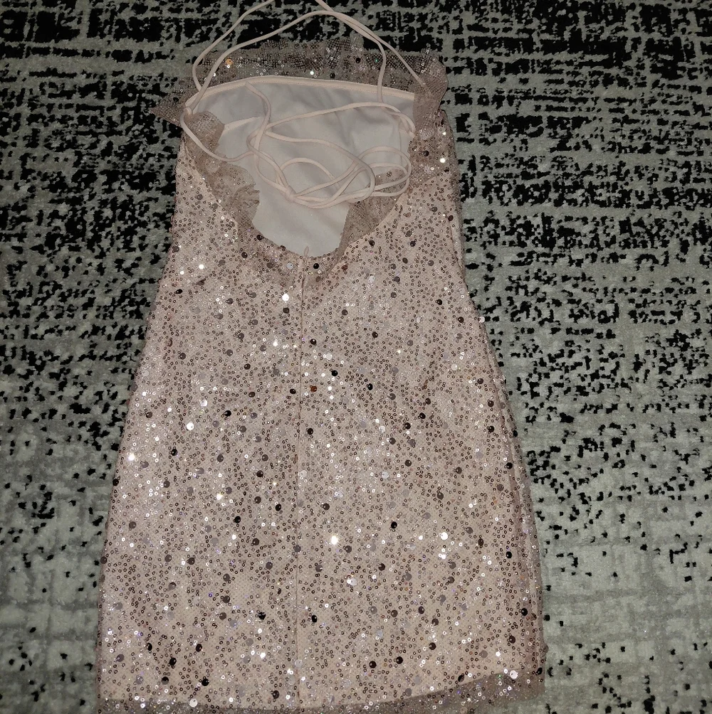 NWT Lucy in the Sky Small Pink Sequin Mini Dress Y2K Party Homecoming Ruffle